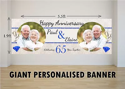 Personalised GIANT Large 65th Sapphire Wedding Happy Anniversary Banner N28  • £25.99