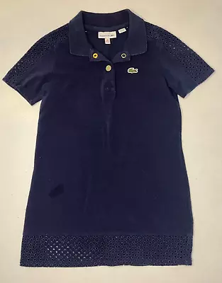 Lacoste Polo Shirt Dress Girls Navy Blue Preppy Short Sleeve Collared Size 4 • £16.09