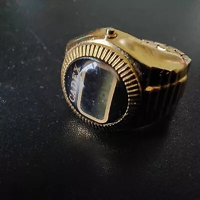 Vintage Retro Cadex Digital Watch Ring Adjustable Size Gold Black Finger Clock • $24.88