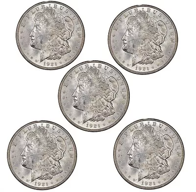 1921-P Morgan Silver Dollar BU Lot Of 5 • $249.95