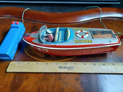 Vintage K BATTERY OP Tin Toy Boat Made In Japan Tin Toy Lot Zoom F-570 Tin Toy • $125