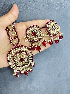 Indian Ethnic Maroon And Gold Stud Tikka Set/ Maang Tikka  • $30