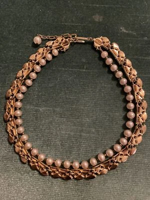 £19.12 • Buy Vintage Crown Trifari Oval Faux Pearls On Textured Gold Plated Choker Necklace