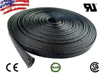 25 FT 3/4  Black Expandable Wire Cable Sleeving Sheathing Braided Loom Tubing US • $12.50