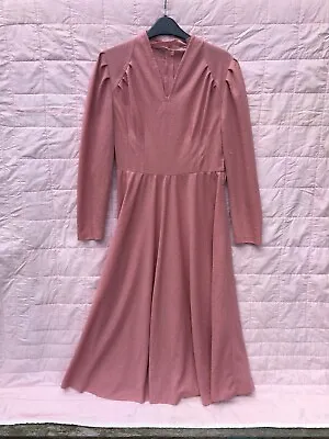 Vintage 1940s 1970s Pink Midi Dress 12 Bridesmaid Cottagecore • £24