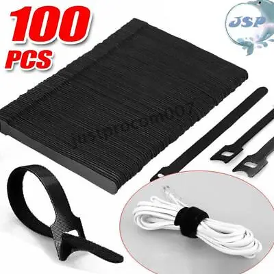 100-300pcs Reusable Cable Tie Nylon Hook Loop Strap Cord Ties PC TV Organiser • $13.16