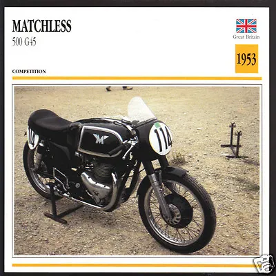 1953 Matchless 500cc G45 (498cc) Race Motorcycle Photo Spec Sheet Info Stat Card • $2.36