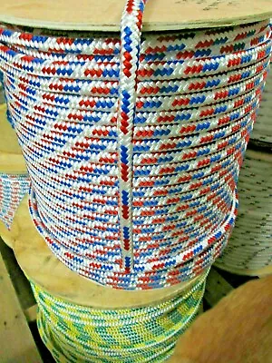 5/16  X 100'SailHalyard LineJibsheets Double Braid Rope Red White Blue 3600LB • $59.99