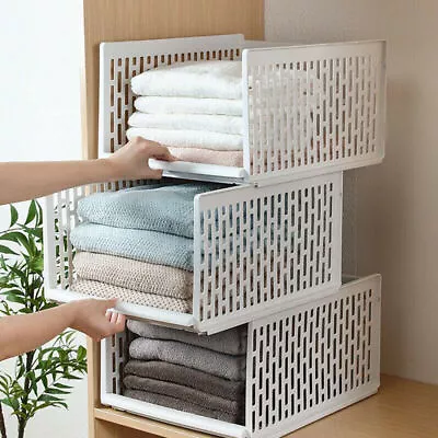 Stackable Wardrobe Clothes Storage Drawer Basket Box Bedroom Bathroom Organizer • £6.99