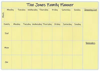 A4 Personalised Laminated Wipe Clean Reusable Weekly Meal Family Planner • £2.59