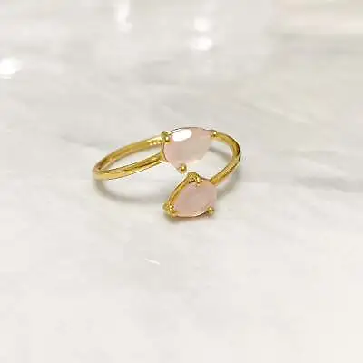 £38 • Buy 18k Gold Pink Rose Quartz Crystal Teardrop Ring