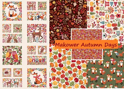 Makower Autumn Days Fabric Foxes Pumpkins Foliage Owls Woodland FQ 1/2m & Panel • £7.70