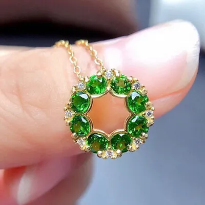 Lucky Circle Multi Gemstone Green Peridot Women Yellow Gold Necklace Pendants • $6.49