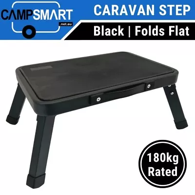 Folding Caravan Step Black Portable Compact & Carry Handle Ridged Tread Surface • $37.95