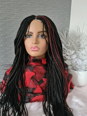 £55 • Buy Beautiful Braid Wig In Natural Black And Red Highlight🖤❤️🖤❤️🖤