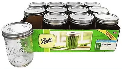 Glass Mason Jars With Lids & Bands Wide Mouth Clear 16 Oz 12 Count • $17.44