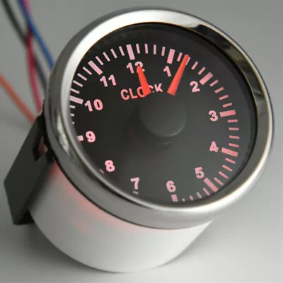 £39.95 • Buy 52mm 12V Universal Car Boat Clock Gauge Red Backlight Pointer 0-12 Hours Silver