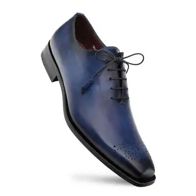 NEW Mezlan Genuine Leather Dress Shoes Cupula Patina Whole Cut Oxford Navy Blue • $395