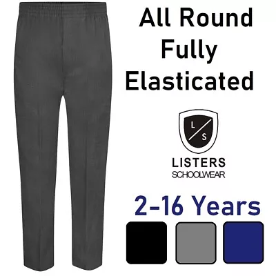 Boys All Around Full Elasticated School Pull Up Trousers Grey Black 2 To 16 Year • £5.95