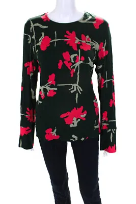 Marimekko Womens Woven Floral Round Neck Long Sleeve Blouse Top Green Size 36 • $60.99