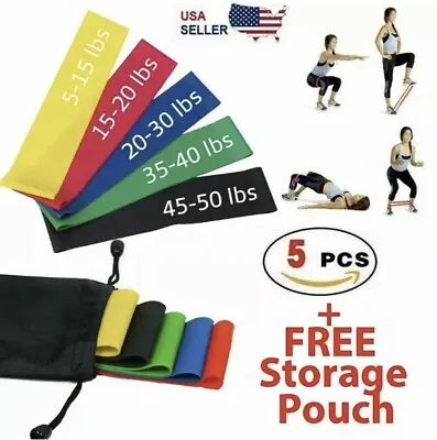 Resistance Bands Loop Set Of 5 Exercise Workout CrossFit FitnessYouga Booty Band • $7.99