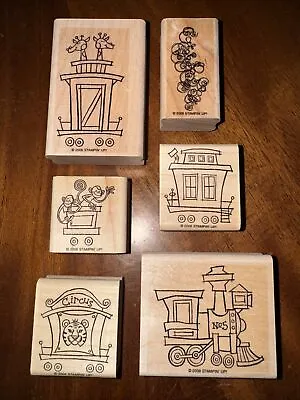 Stampin Up! CIRCUS TRAIN Wood Mounted Rubber Stamps 2006 Set Of 6 GIRAFFE MONKEY • $12.99