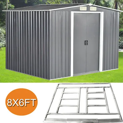£249.99 • Buy Metal Garden Shed 8 X 6 FT Apex Roof Sliding Door Outdoor Storage FREE BASE