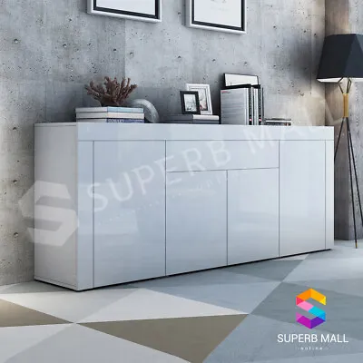 High Gloss Modern Sideboard Buffet Storage Cabinet Cupboard Table 4 Doors White • $349.79