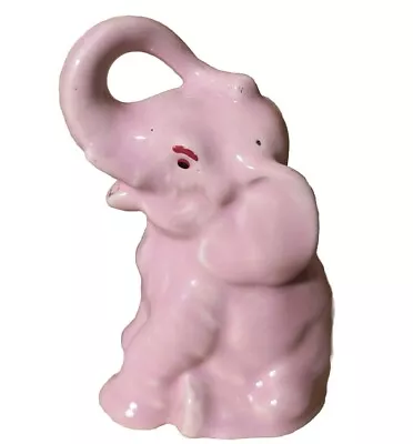 Vintage Pink Ceramic Elephant Piggy Bank MCM Trunk Up Lucky • $5.94