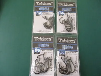 Tekken Circle Fishing Hooks Size 5/0 (2) 6/0 (2). Chemically Sharpened. 31 Pcs. • $8.50