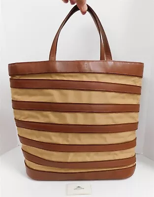 New Longchamp Thomas Heatherwick Brown Leather Tan Nylon Expandable Tote Bag • $799.99