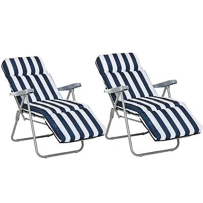 Outsunny Set Of 2 Folding Sun Lounger Recliner Chairs Daybed Cushioned • £75.99