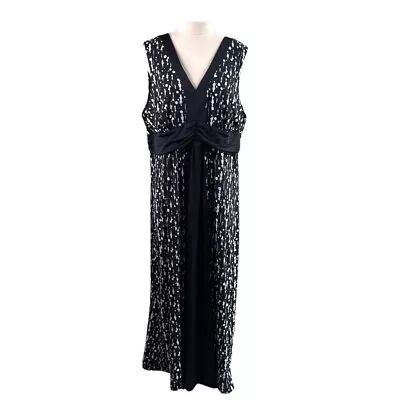 Autograph Dress Womens Plus 16 Black White Drip Splatter V-neck Maxi Sleeveless • $24.99