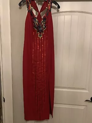 Ann Taylor Women’s Brilliant Red And Metallic Formal Dress Thigh High Slit Sz 10 • $68
