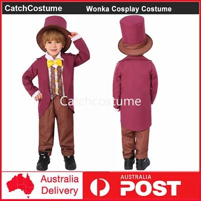 Kids Boys Charlie And The Chocolate Factory Willy Wonka Cosplay Costume Uniform • $45.99