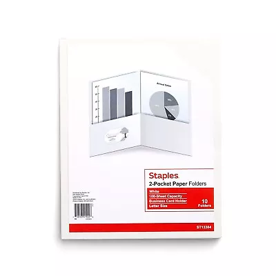 Staples 10% Recycled Smooth 2-Pocket Paper Presentation Folder White 10/Pack • $9.81