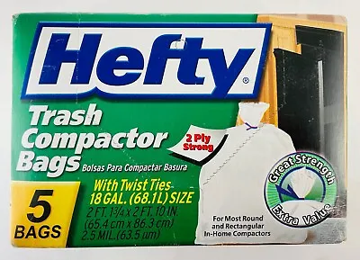 Hefty Trash Compactor Twist Tie Bags 18 Gallon 5 Count New In Sealed Box • £21.09