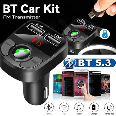 Bluetooth 5.3 Wireless Car FM Transmitter MP3 Player Radio 2 USB Charger Adapter • £9.19