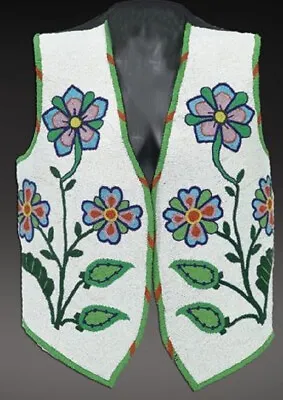 Old American Style Handmade Beaded Front Powwow Regalia Vest BV936 Floral Beads • $313.65