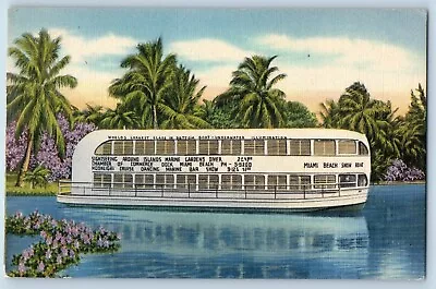 Miami Florida Postcard Miami Beach Show Boat Lake Palm Trees Flower 1940 Vintage • $9.95