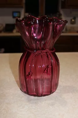 Handblown Vintage Pilgrim Cranberry Ribbed Top Glass Sack Vase • $15