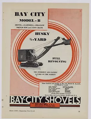 1932 Bay City Shovels Ad: Model B Husky Crane - Model R Specs. B.C. Michigan • $17.76