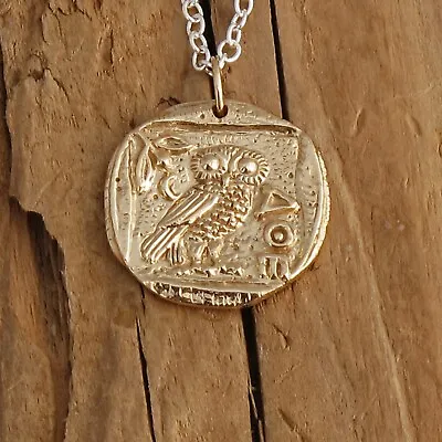 £29.99 • Buy Bronze Ancient Coin Athena Owl Pendant Silver Necklace Goddess Greek Mythology