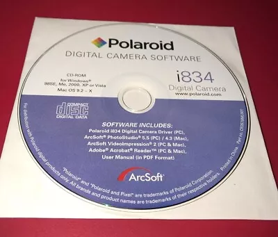 Polaroid Digital Camera Software I834 ArcSoft PhotoStudio CD ROM Camera Driver • $28.50