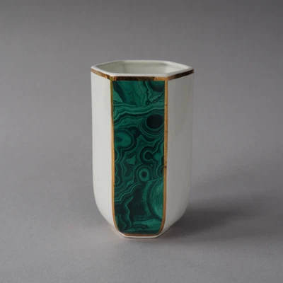 £15 • Buy Vintage Malachite Hexagonal Vase Prinknash Pottery Unusual Faux Malachite Mcm