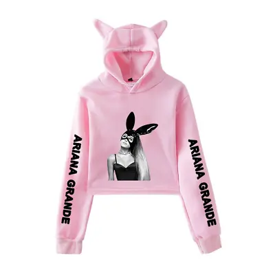 Sweatshirt Ariana Grande Women Crop Top Kawaii Cat Ears Spring Hoodies Girl • $39.23