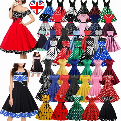 Women Retro 50s 60s Swing Dress Rockabilly Evening Party Cocktail Casual Dress • £17.99