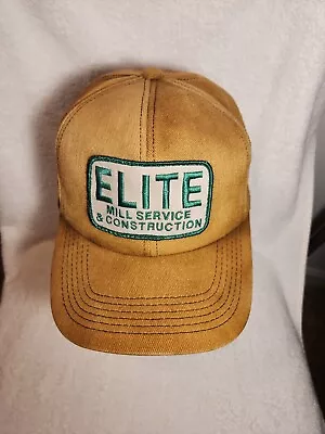 VTG 80s Elite Mill Construction Truckers Hat Cap Faded Brown Snapback Patch Logo • $15.99