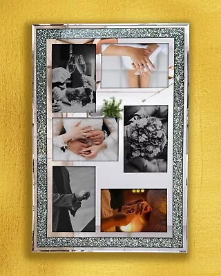 £14.99 • Buy Crystal Demonte Silver Mirror 6 Collage 4x6in Picture Photo Wall Frame – Gift