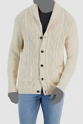 $70 Club Room Men's Beige Chunky Shawl Collar Cardigan Size Medium • $22.78